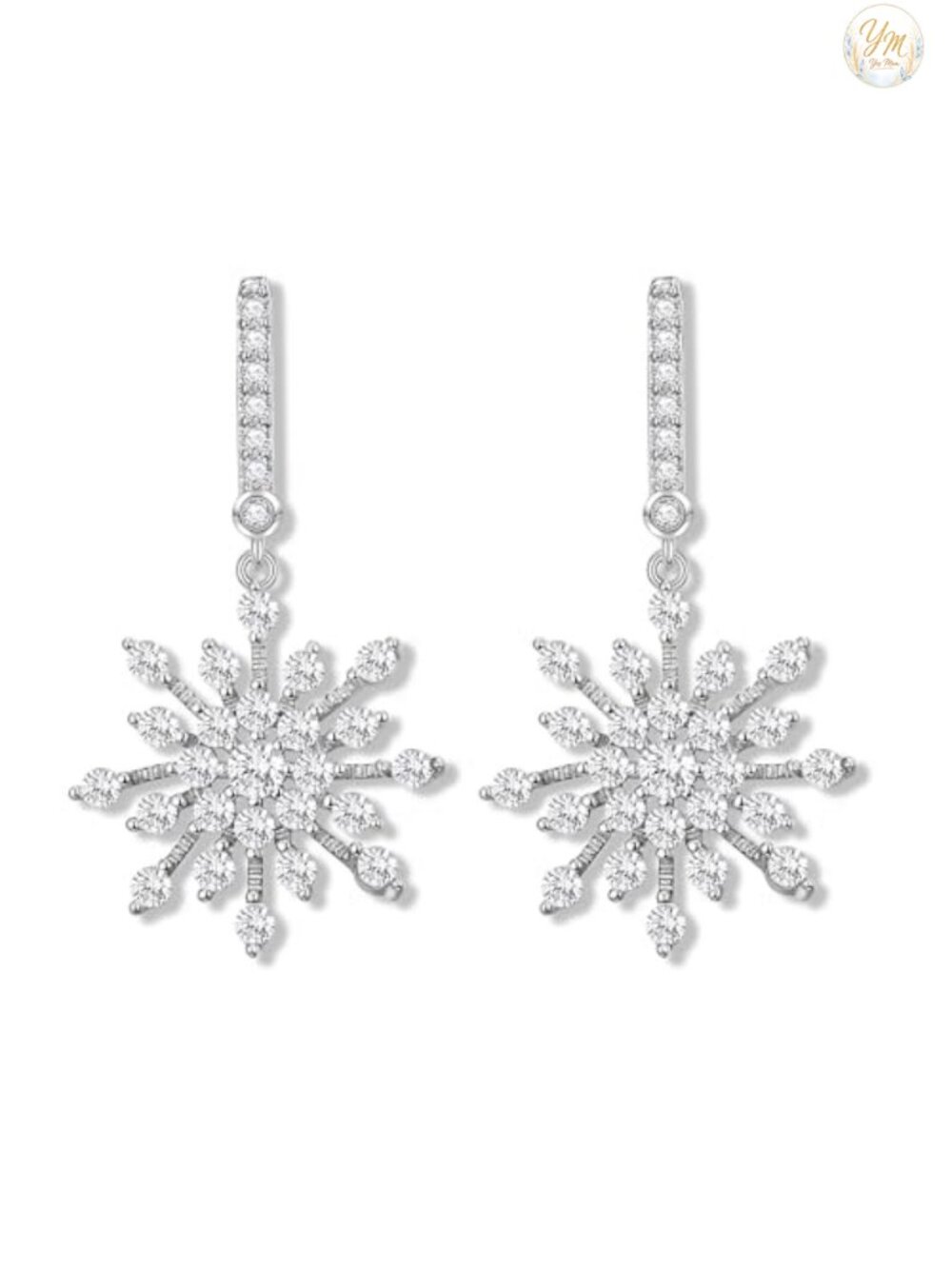925 Sterling Silver Cubic Zirconia Snowflake Stud Earrings Drop Dangle